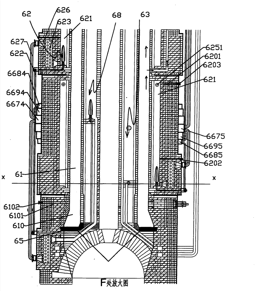 Internal combustion heating device of coal pyrolyzing furnace