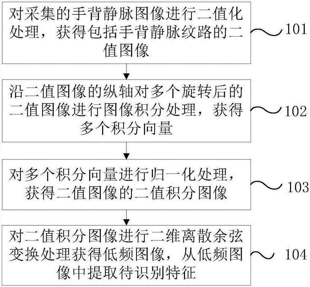 Hand dorsum vein image identification processing method and hand dorsum vein image identification processing device