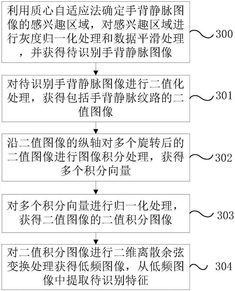 Hand dorsum vein image identification processing method and hand dorsum vein image identification processing device