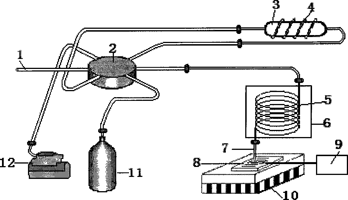 Electronic nose of using sensor of acoustic surface wave and partitioning column of gas chromatography jointly, and detection method