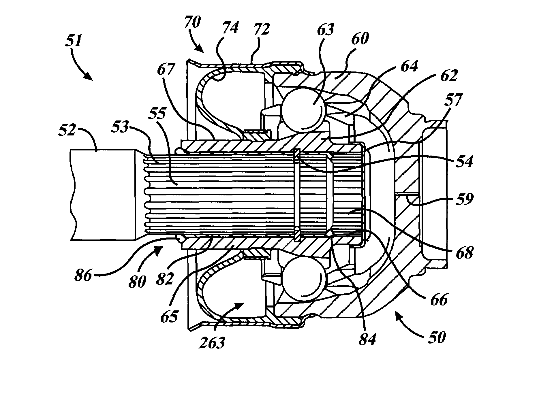 Protected connection interface for direct torque flow constant velocity joint and method thereof