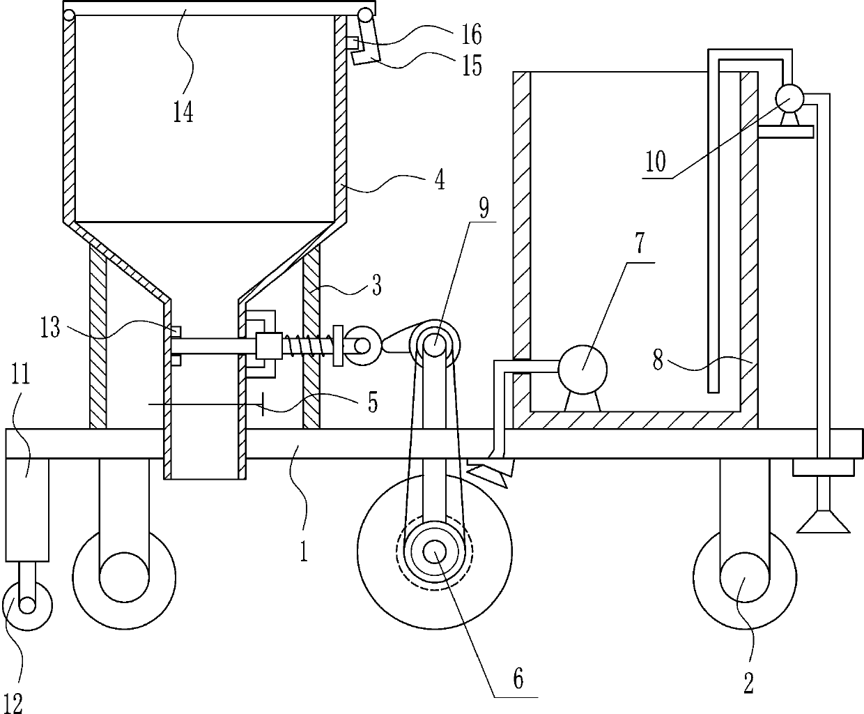 A water-bound gravel paving device for road construction