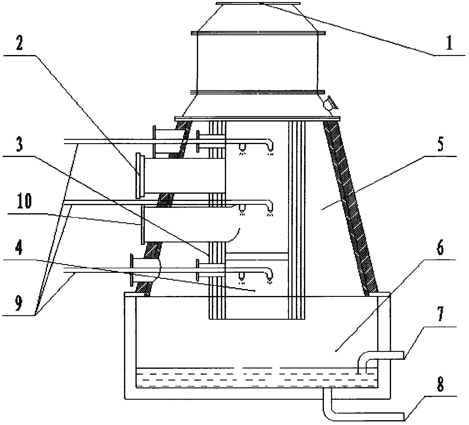 Method for controlling and treating alumina alkaline waste water from aluminum factory by using acidic smoker waste gas