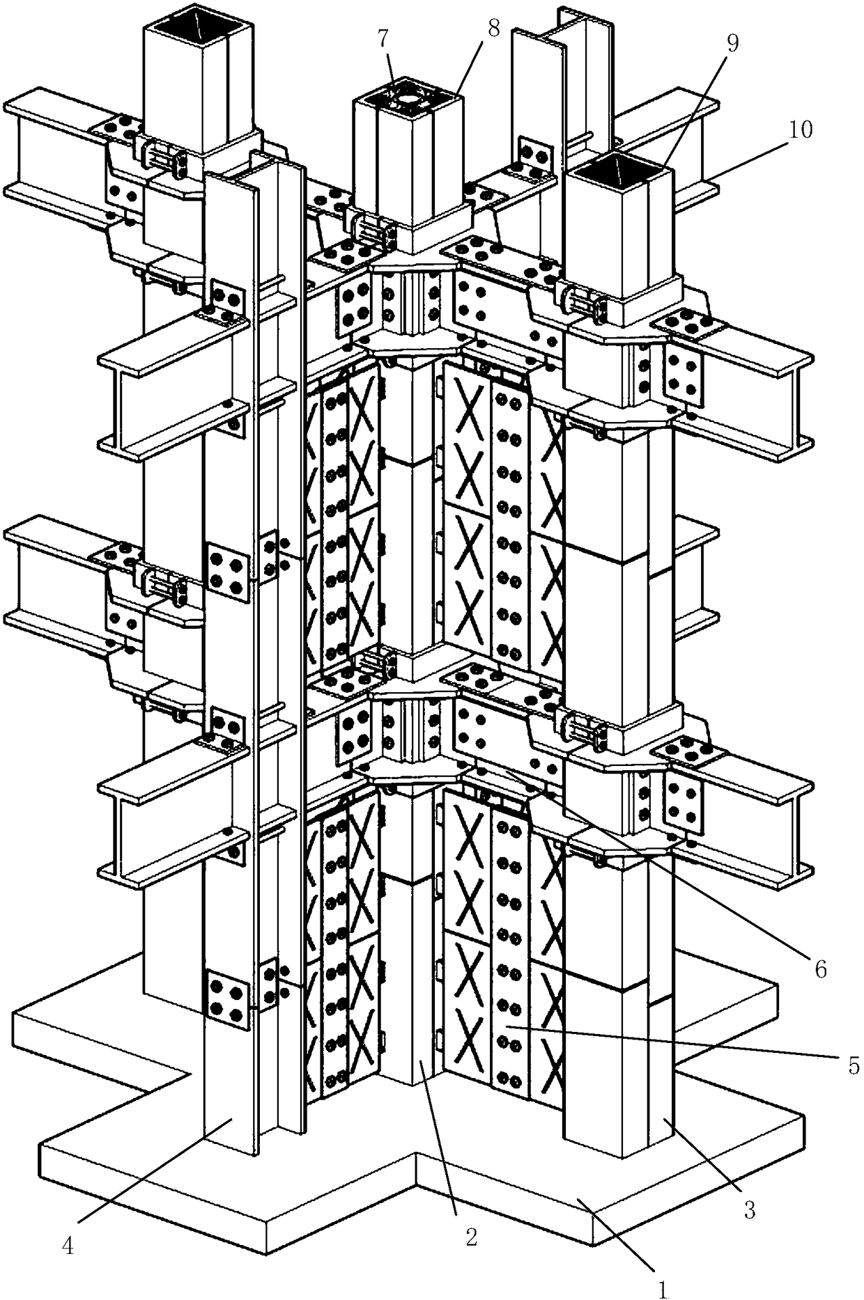 Steel plate energy-consuming composite combined column capable of bearing primary and secondary force and installation method