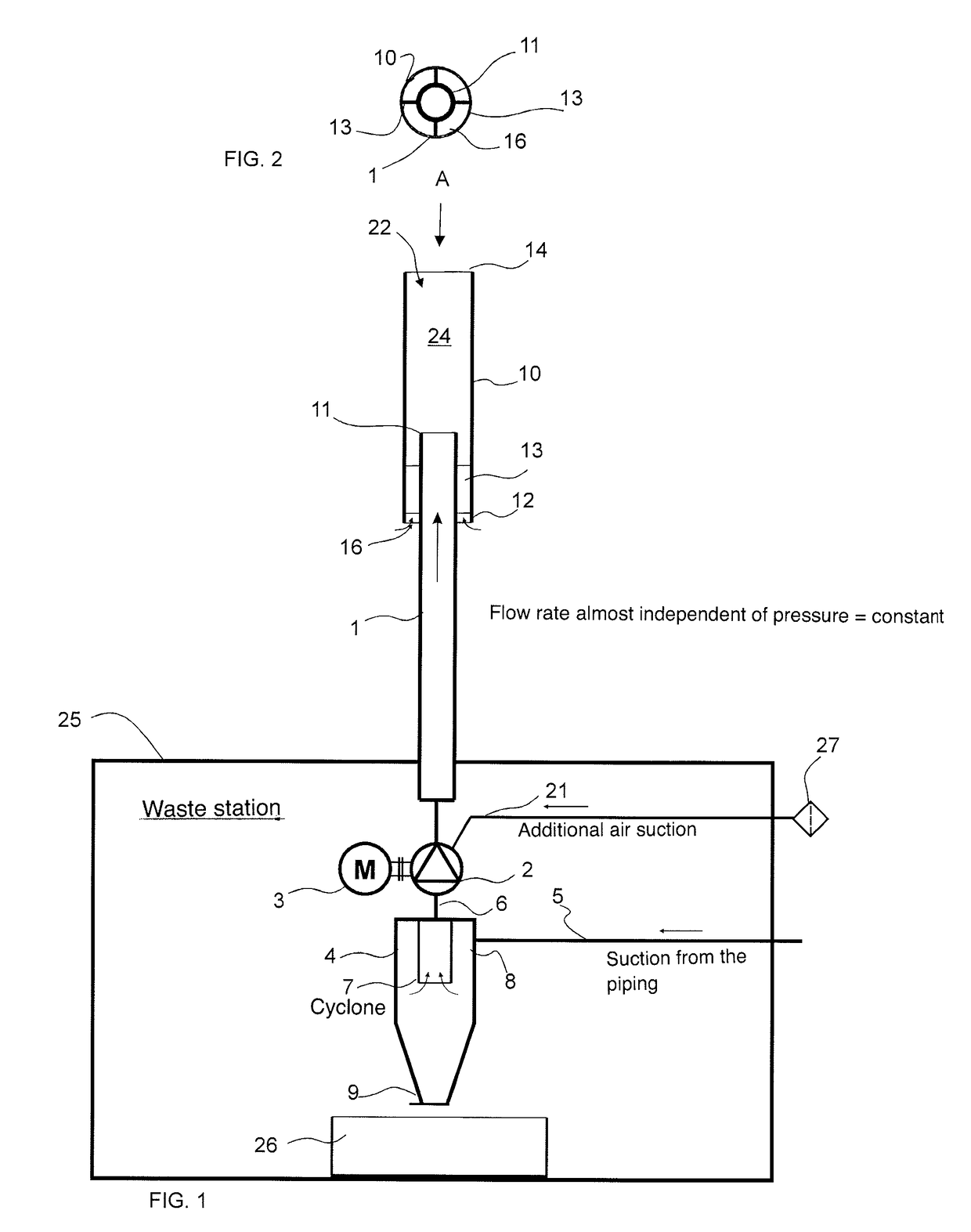 Method and apparatus for treating the outlet air of a pneumatic waste conveying system