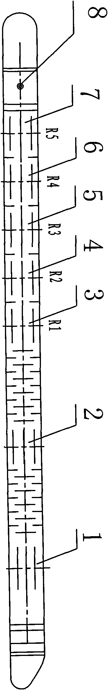 Acoustic system structure of acoustic velocity-segmented cement bond logging tool and logging method