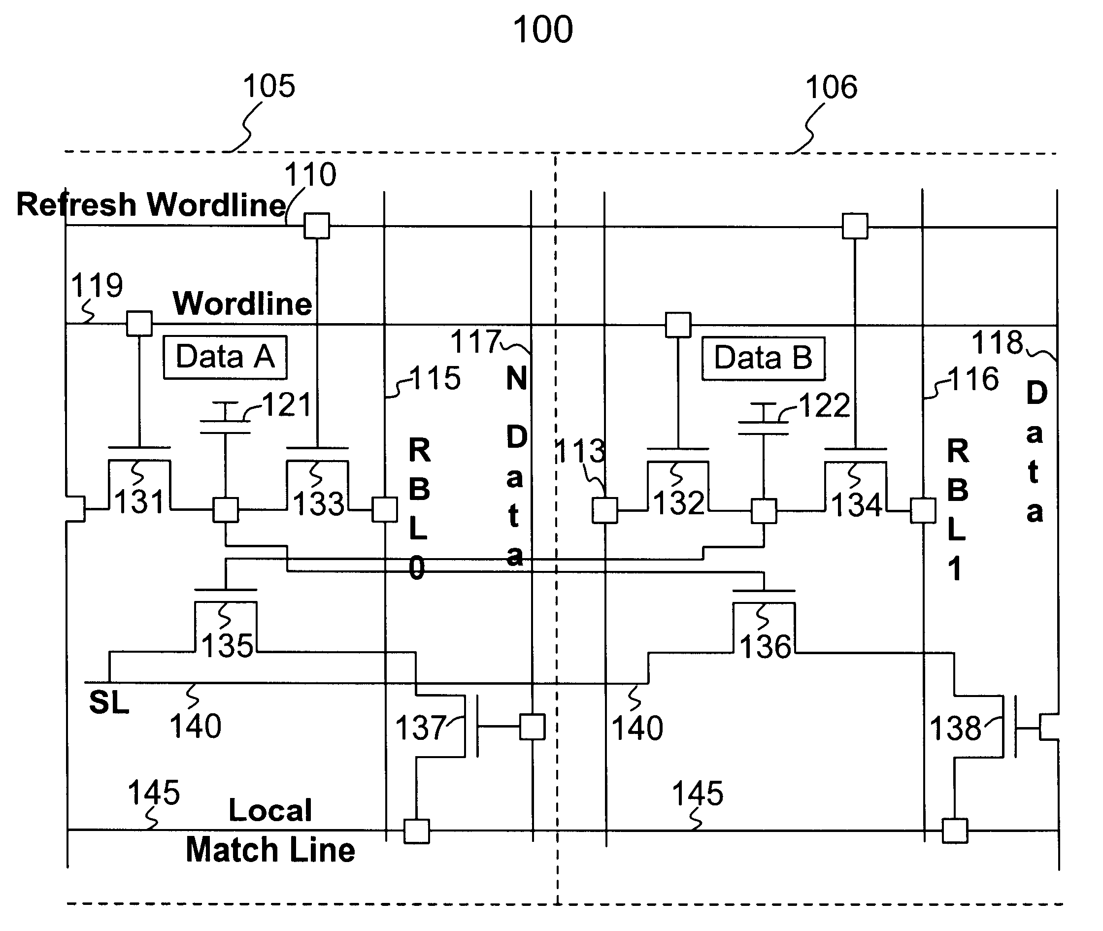 DRAM based refresh-free ternary CAM