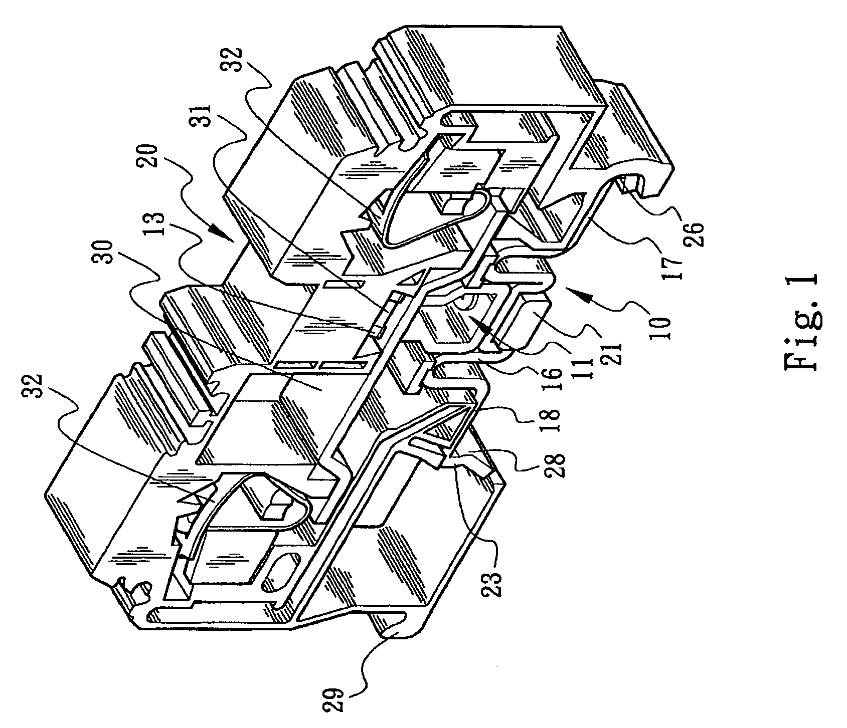 Rail-type grounding terminal having a two piece spring latch structure