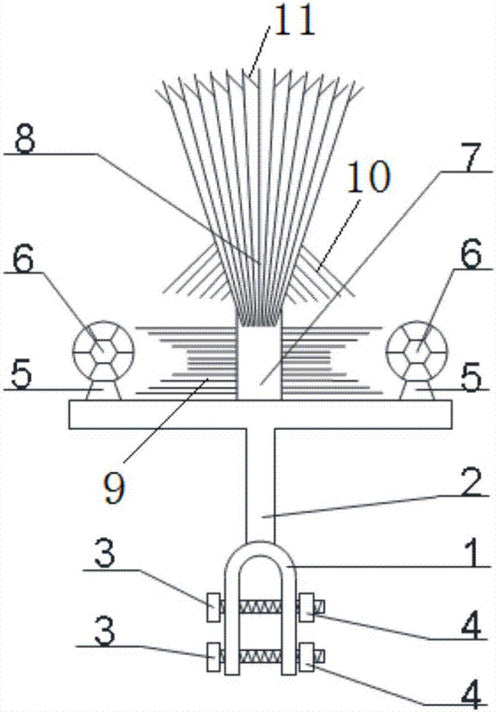 No-blind-zone bird repellent device and cross arm for pole and tower of high-tension transmission line