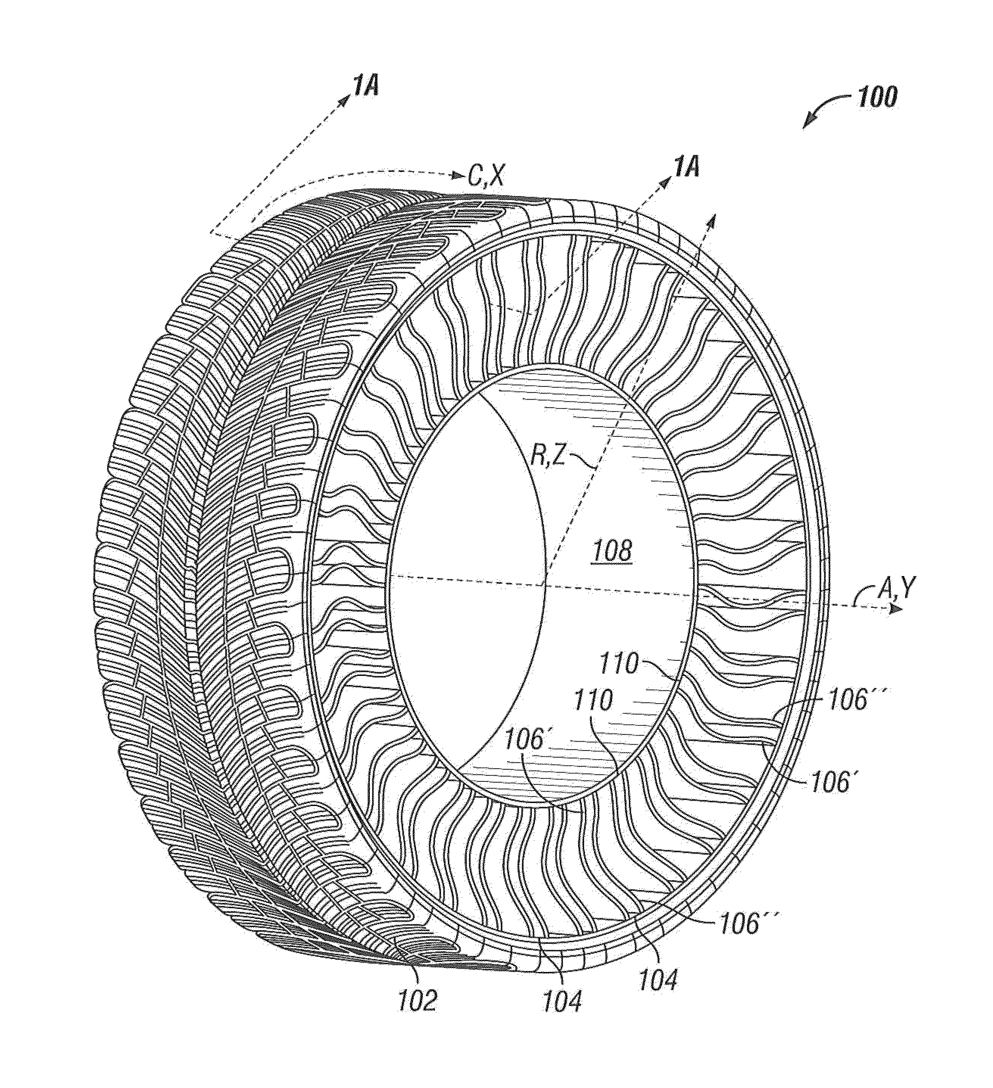 Controlled buckling of a shear band for a tire