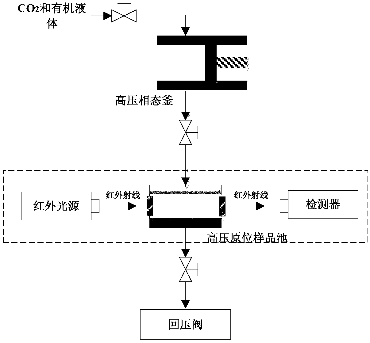 High pressure in-situ infrared sample cell and application thereof in CO2-organic liquid system