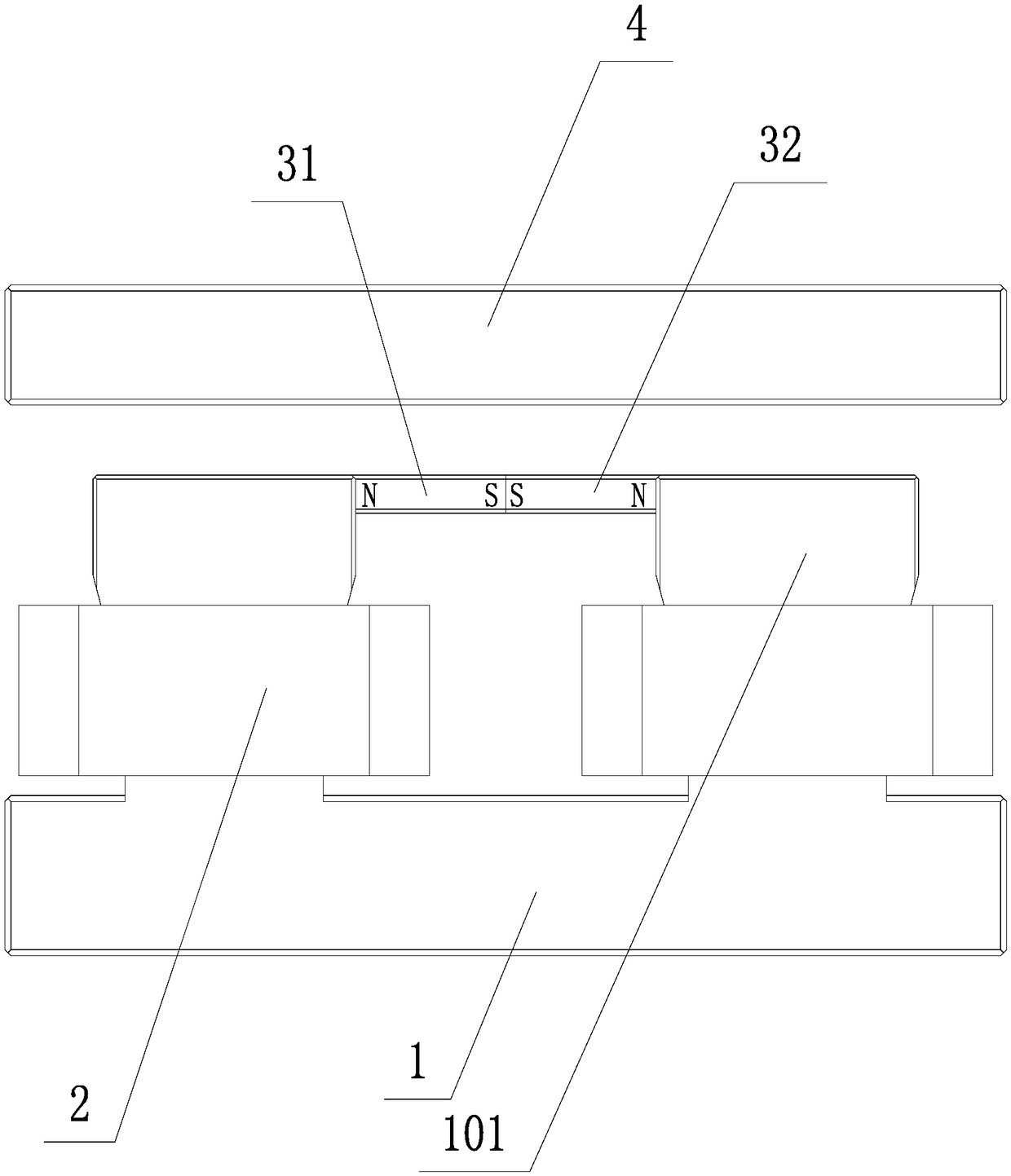 Electromagnetic system of double-permanent magnet three-phase alternating current contactor