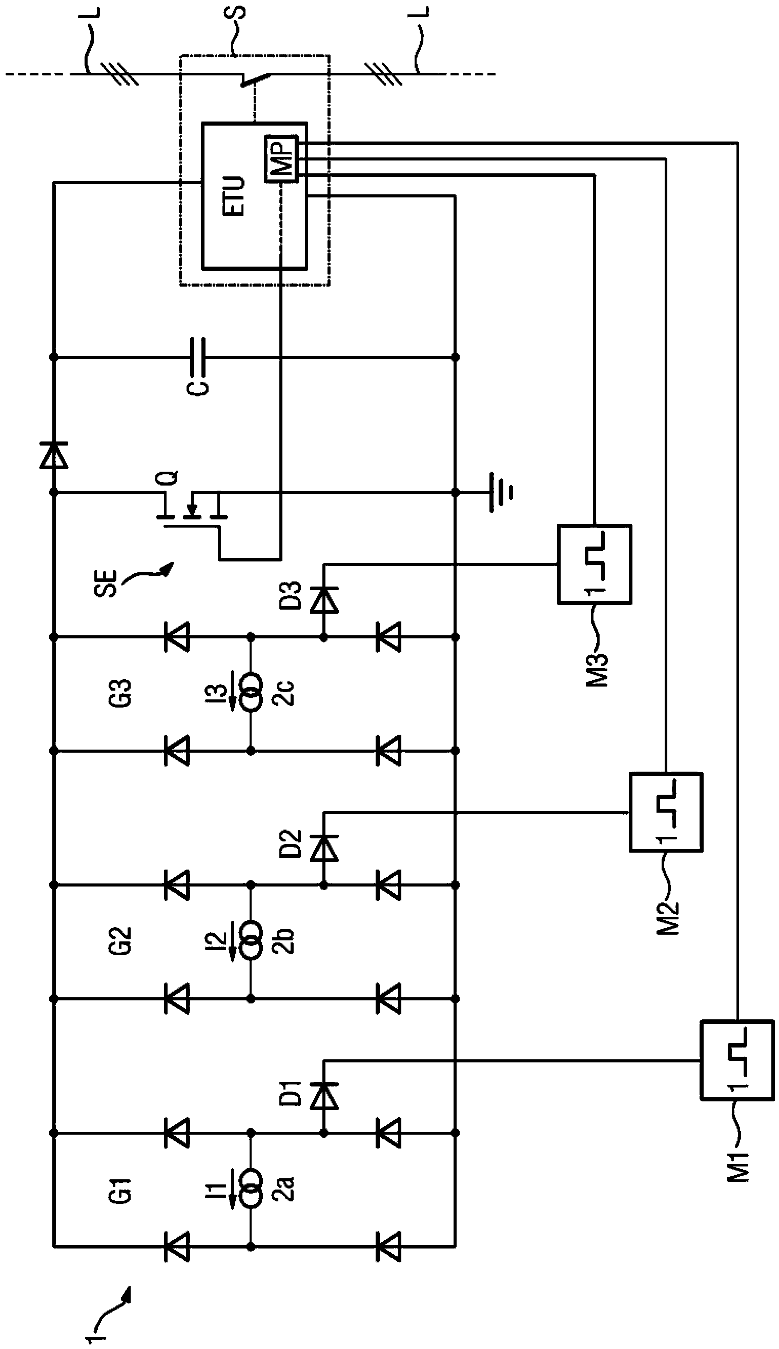 Switch with a testable electricity converter and method for testing an electricity converter