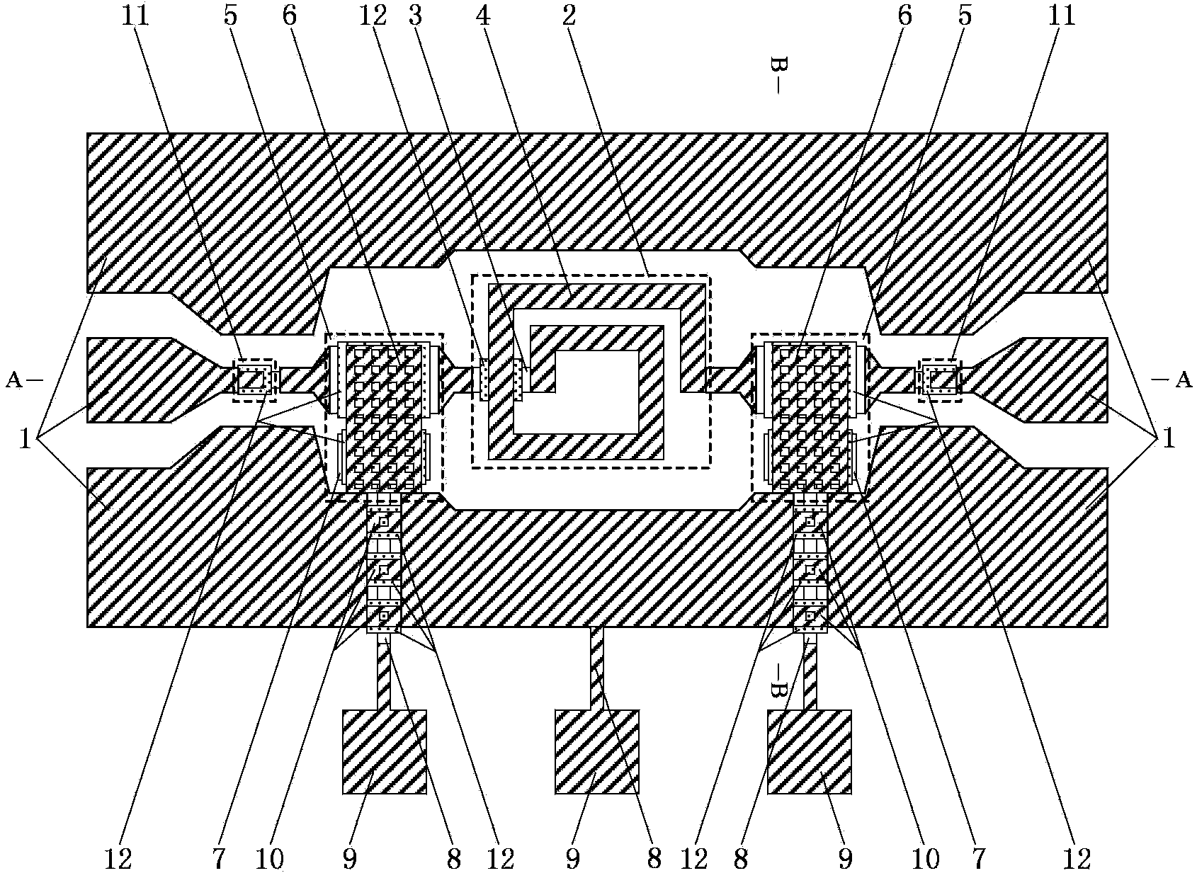 Micro-mechanical cantilever beam type pi type continuous reconfigurable microwave band-pass filter