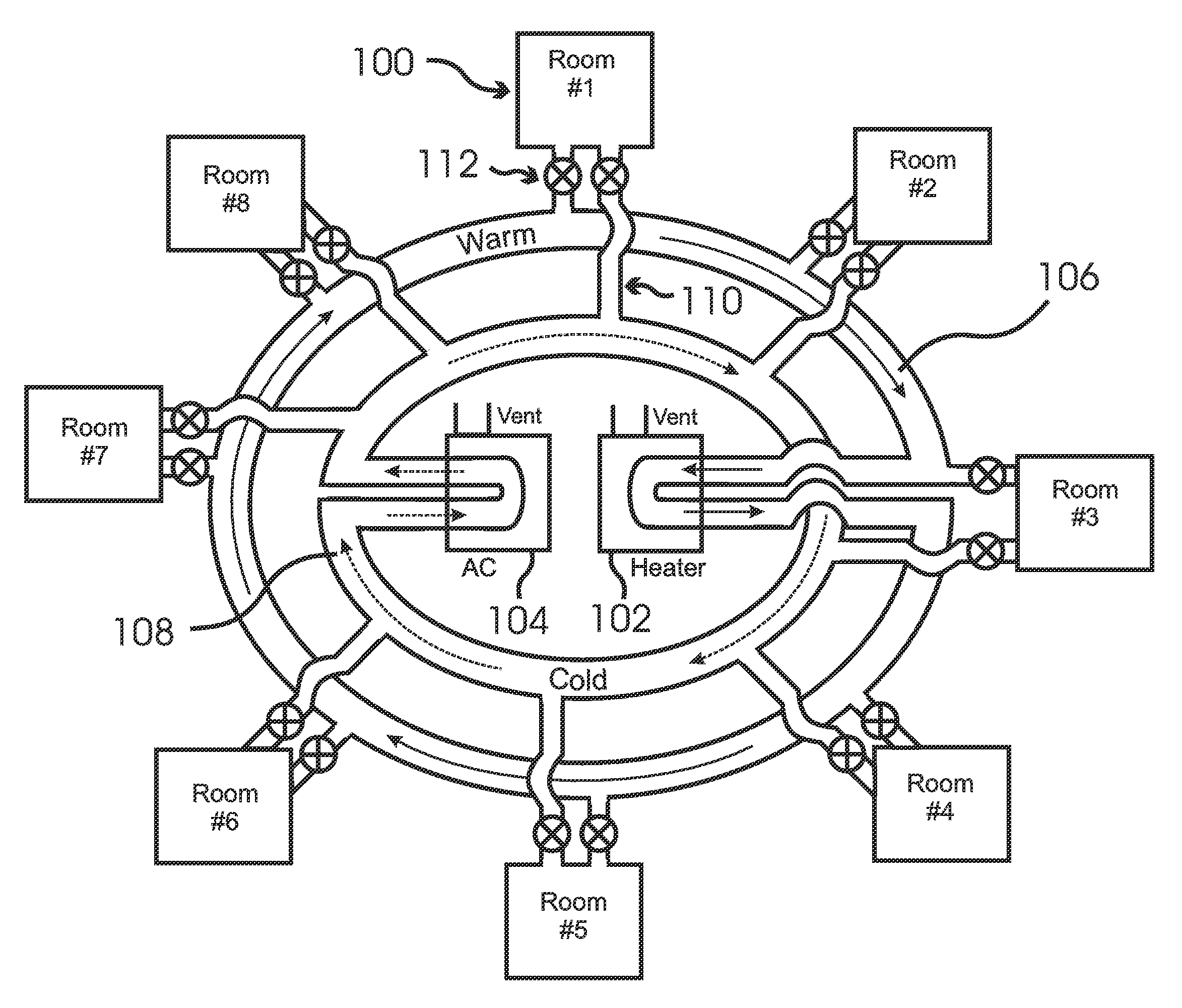 Apparatus and Method for Flexibly and Efficiently Varying Air Temperatures in Multiple Rooms