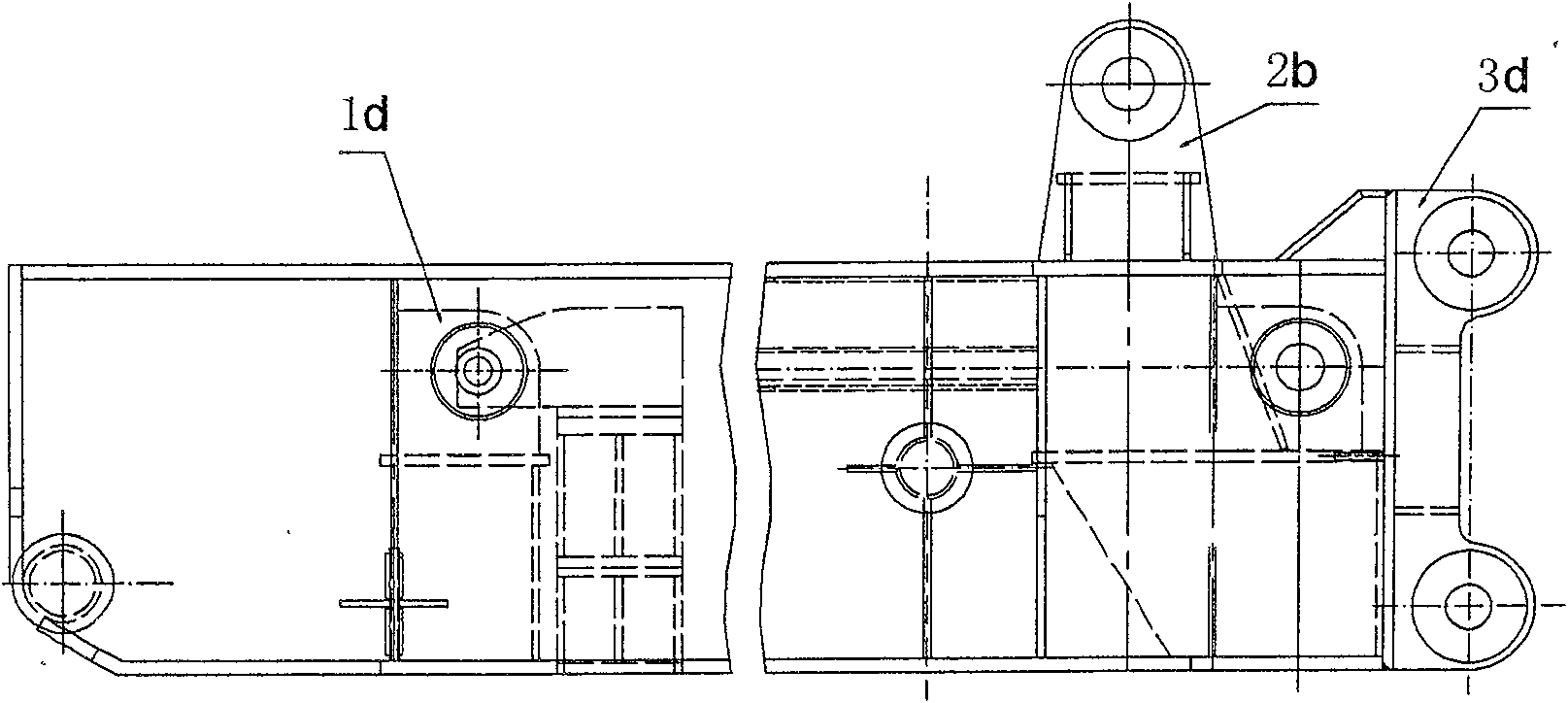 Coaxial large strided distance ear base hole boring auxiliary device and boring process method