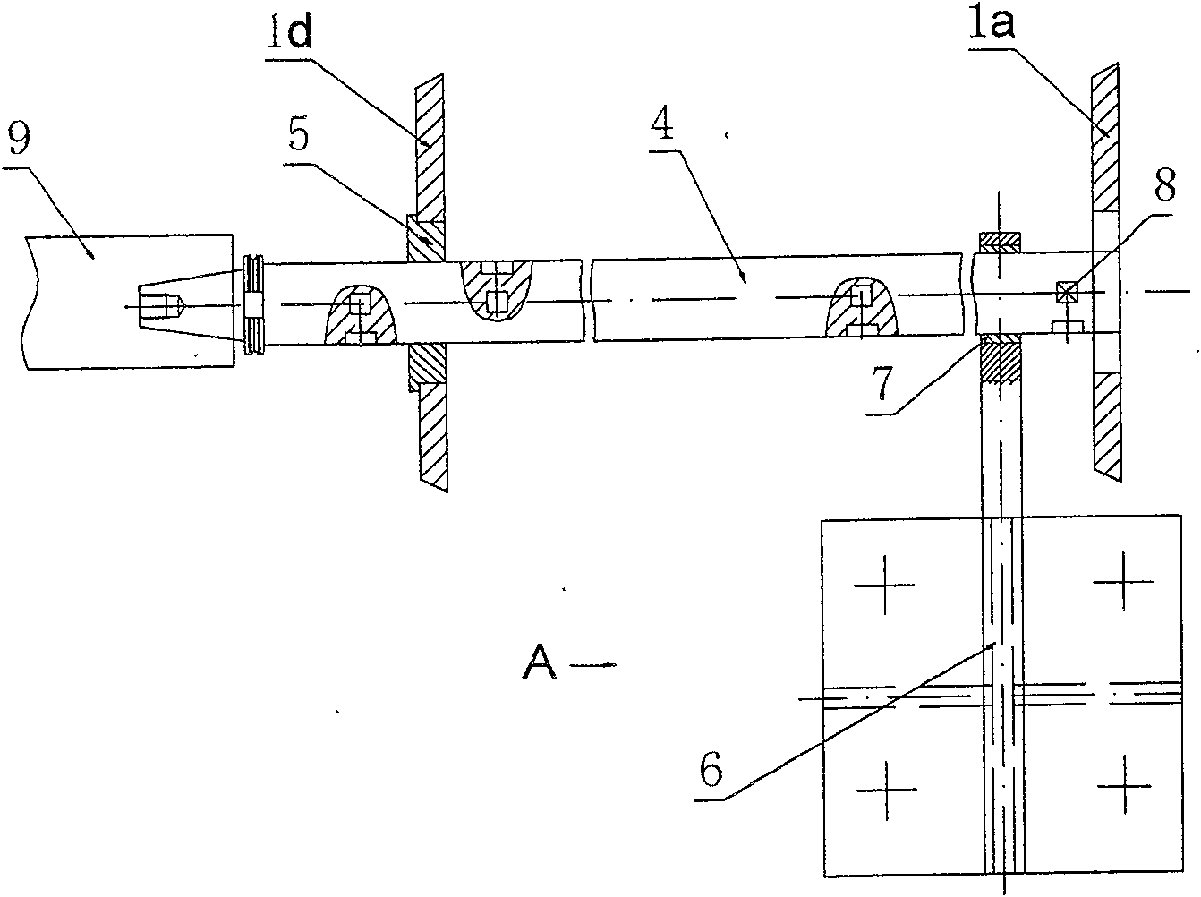 Coaxial large strided distance ear base hole boring auxiliary device and boring process method