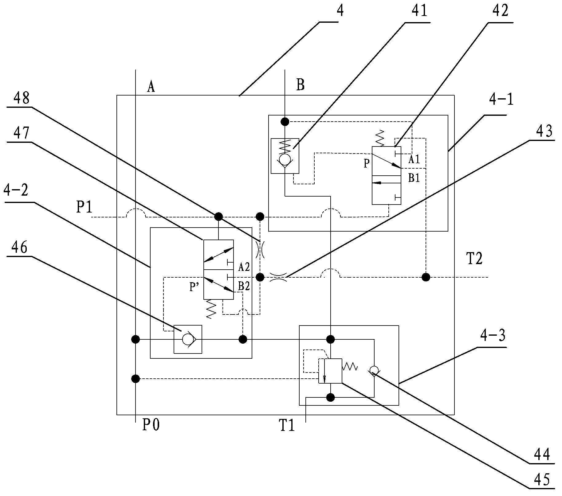 Excavator boom energy regenerating device and boom energy regenerating valve block thereof