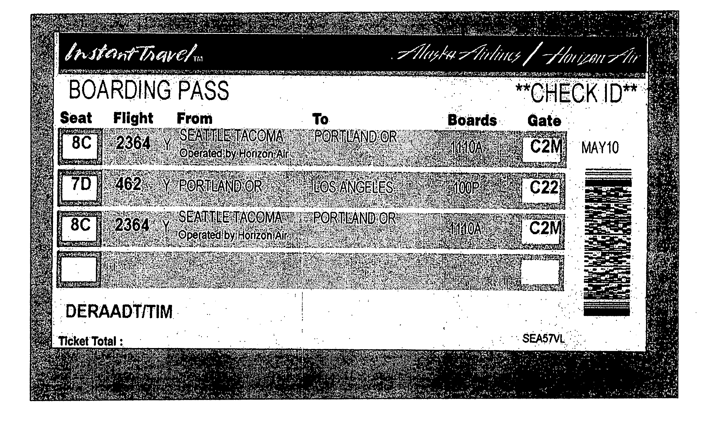 Method of selecting and storing airline ticket data