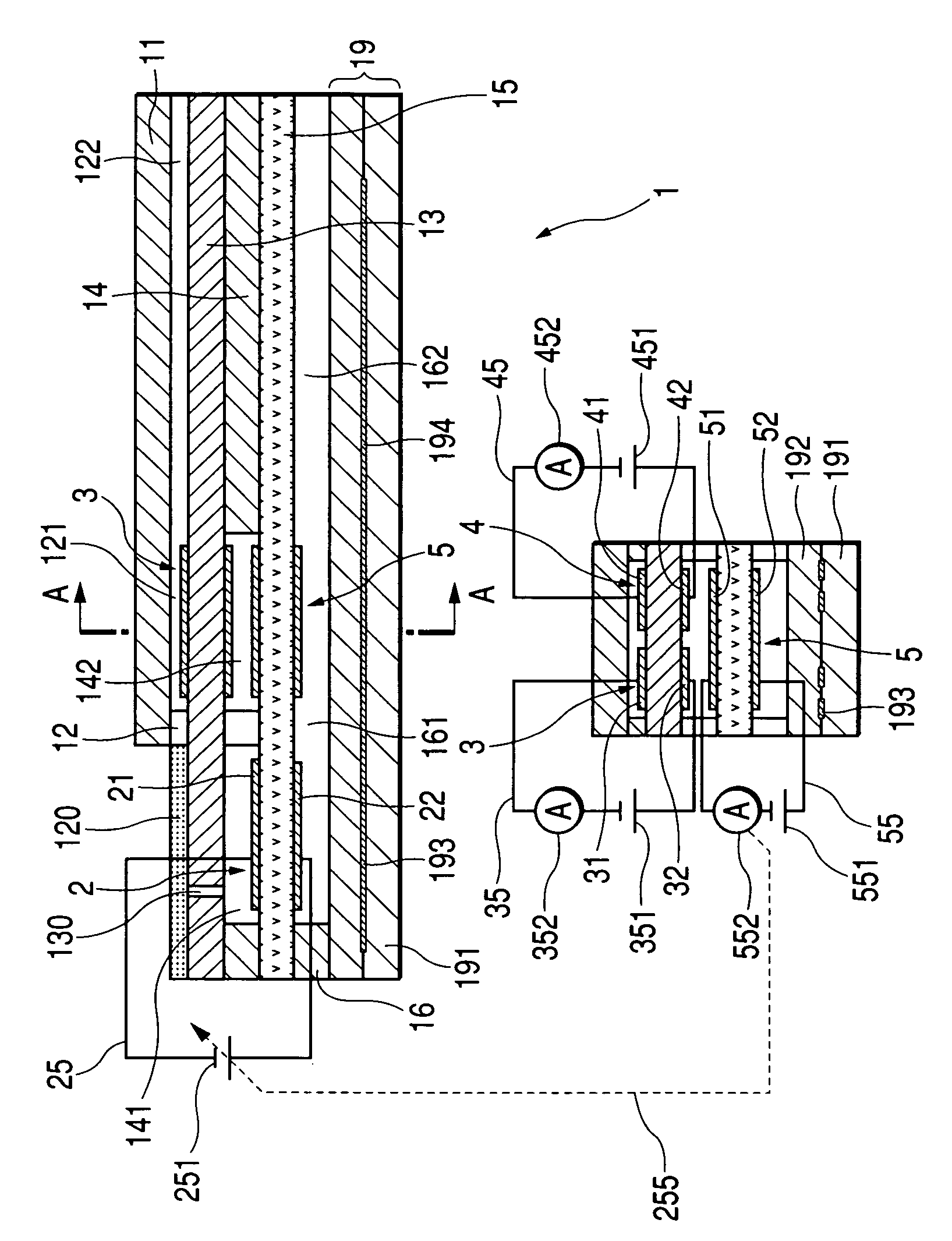 Hydrogen-containing gas measurement sensor element and measuring method using same