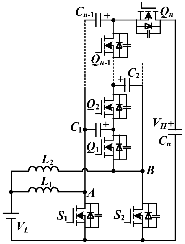 Non-isolated bidirectional high-gain dc/dc converter and frequency conversion control method