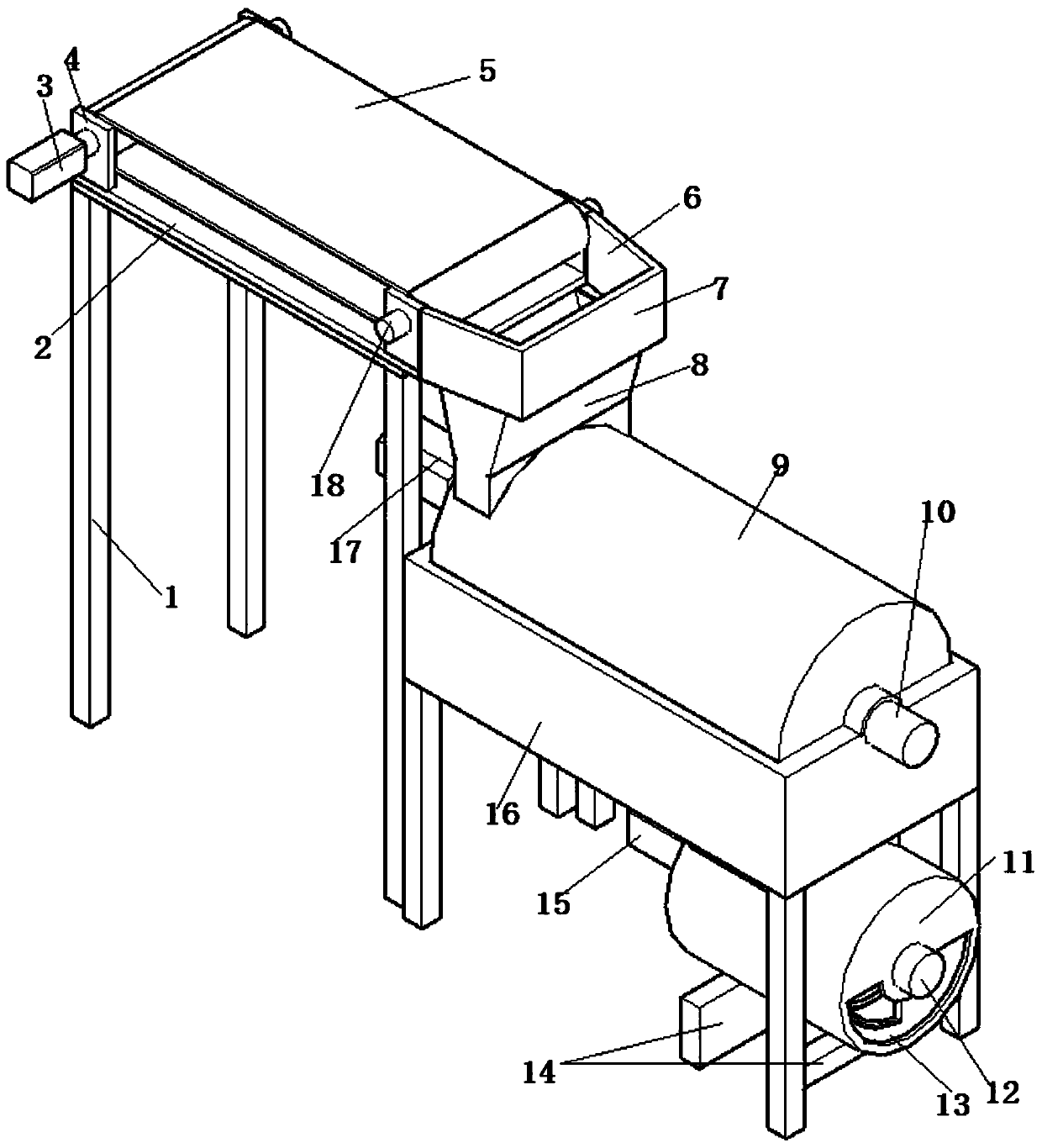 Offcut recycling and crushing device for wood-plastic floor production