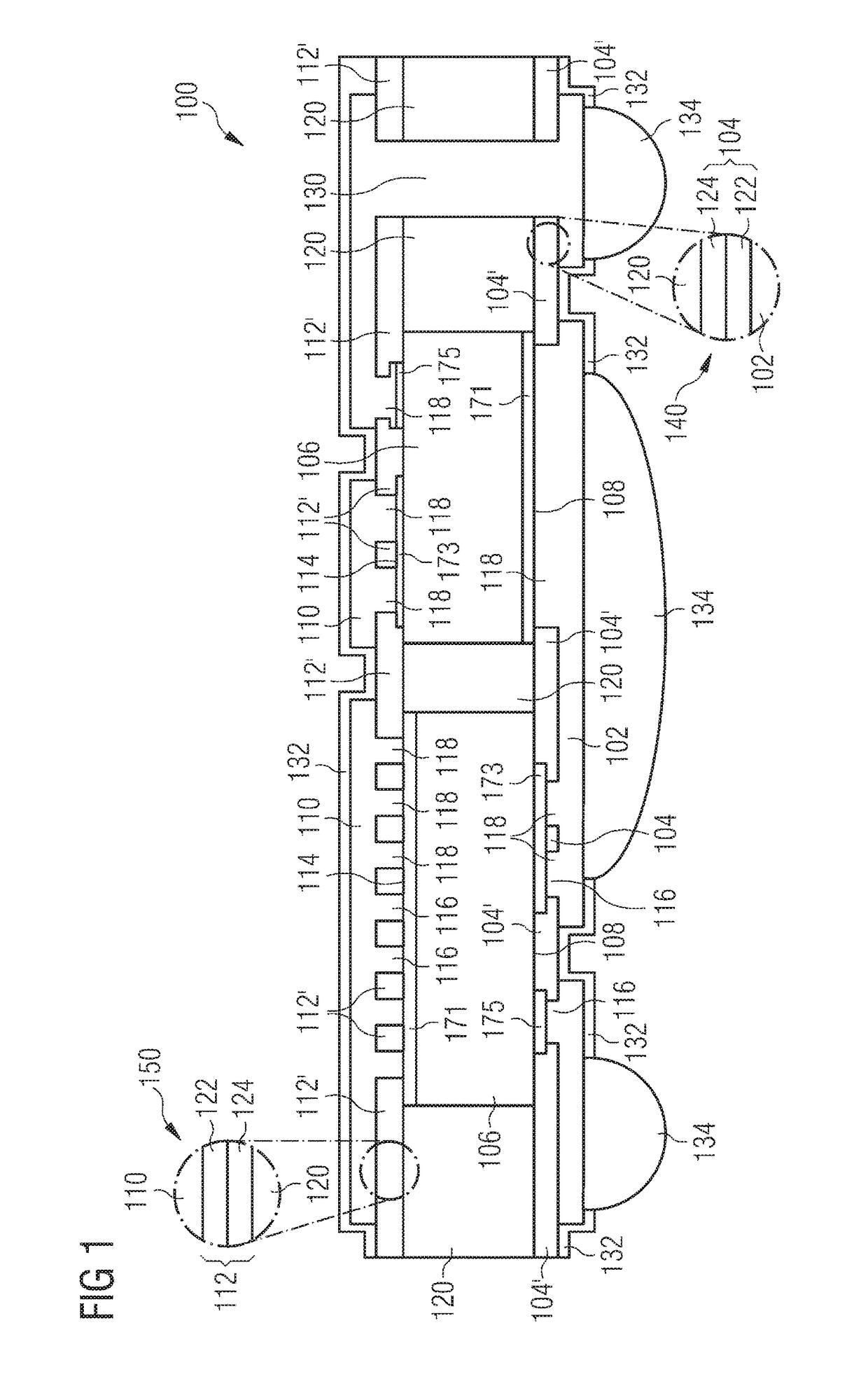 Chip assembling on adhesion layer or dielectric layer, extending beyond chip, on substrate