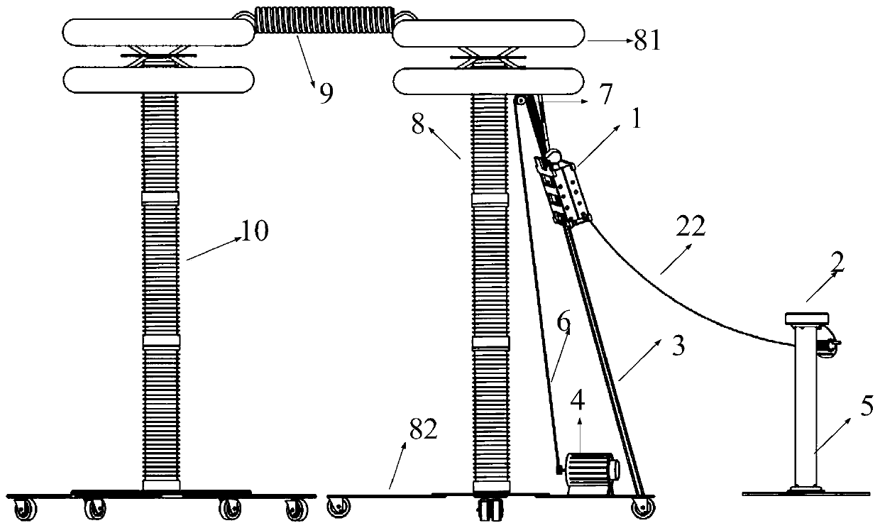 Discharging device and discharging method for submarine oil-filled cable direct-current withstand voltage test