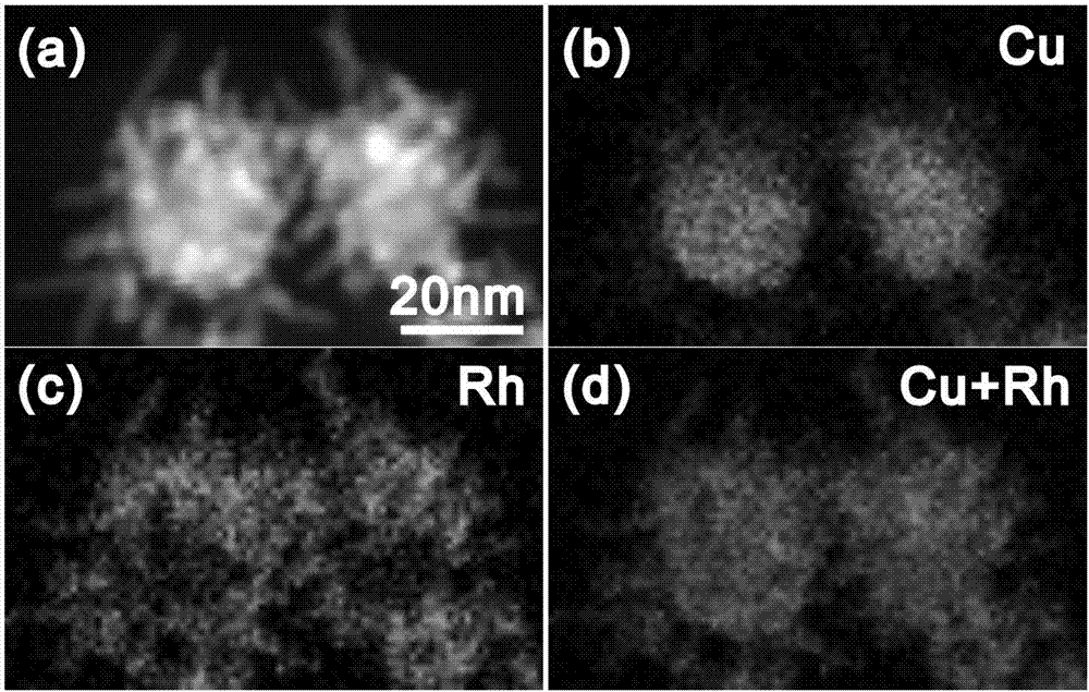 Preparation method for copper rhodium bimetal ramiform material