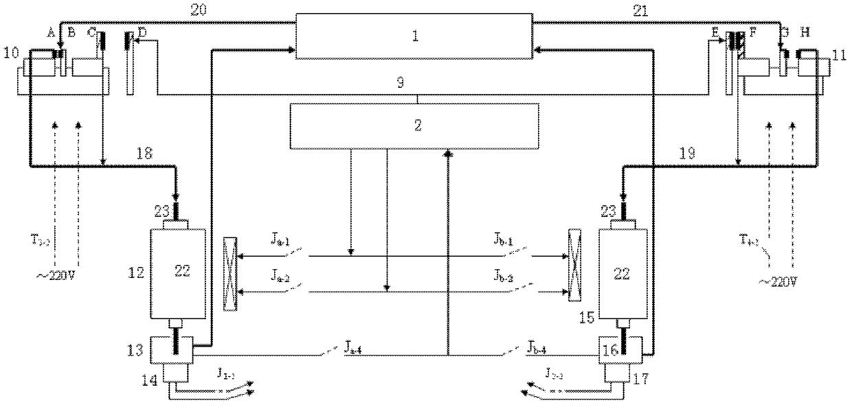 Combination device for testing large current aging and vacuum degree of a vacuum arc extinguish chamber