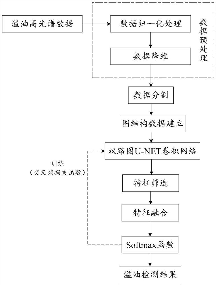 Oil spill hyperspectral image detection method based on two-way graph u-net convolutional network