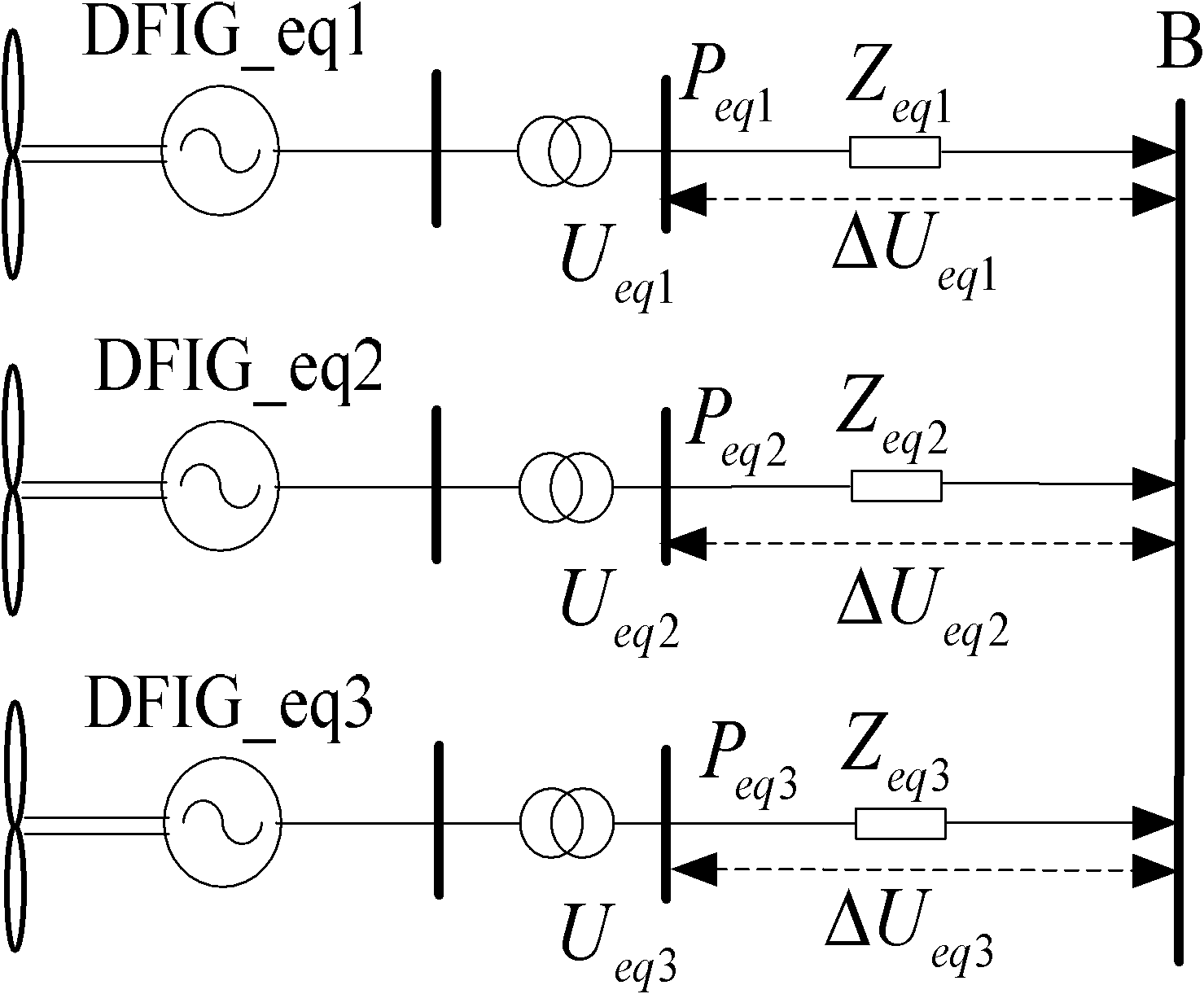 Dynamic equivalence modeling method for double-fed set wind power station based on action condition of pitch angle