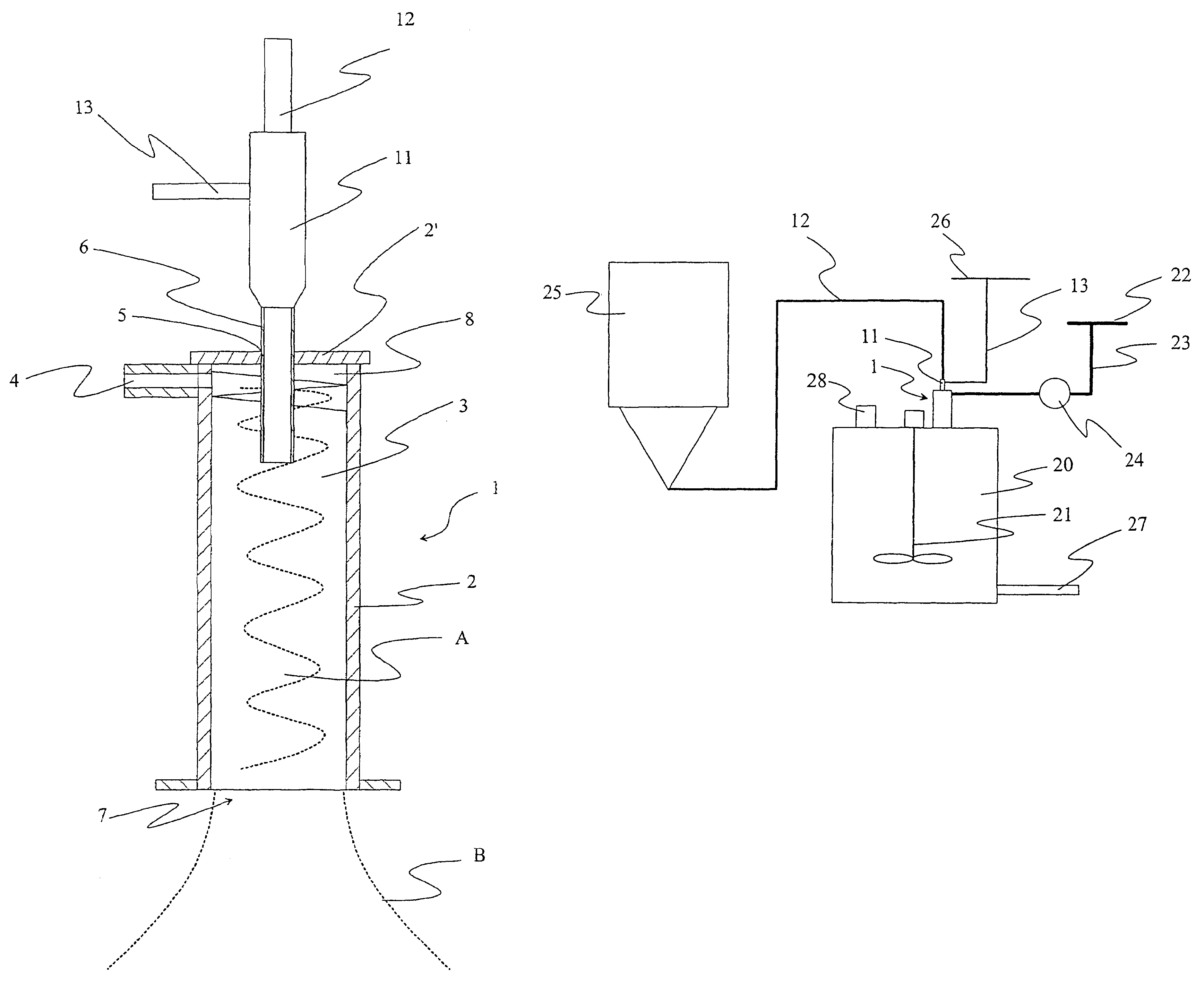 Method and apparatus for mixing pulverous material with liquid