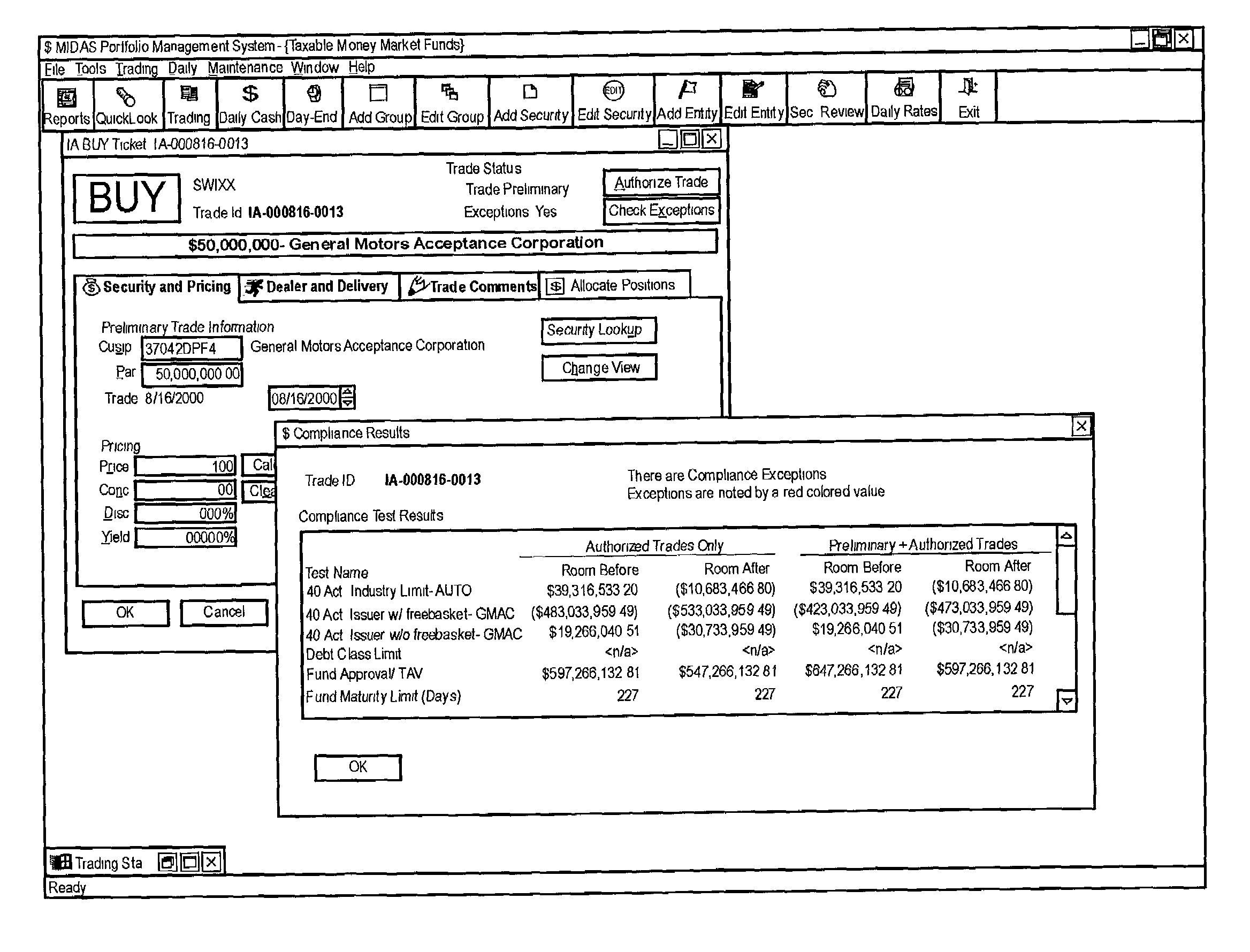 Pre-trade compliance checking in a portfolio management system