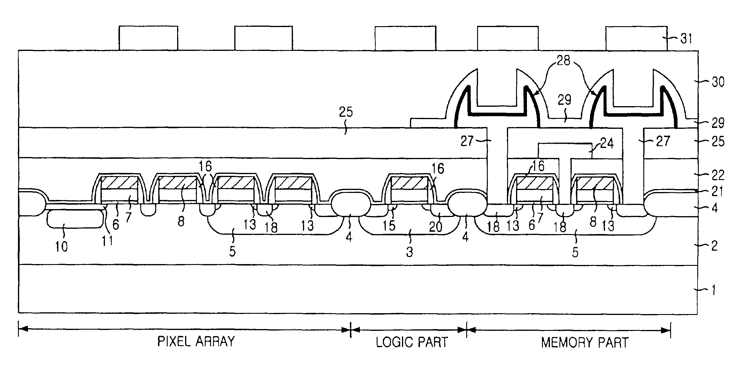 CMOS image sensor integrated together with memory device