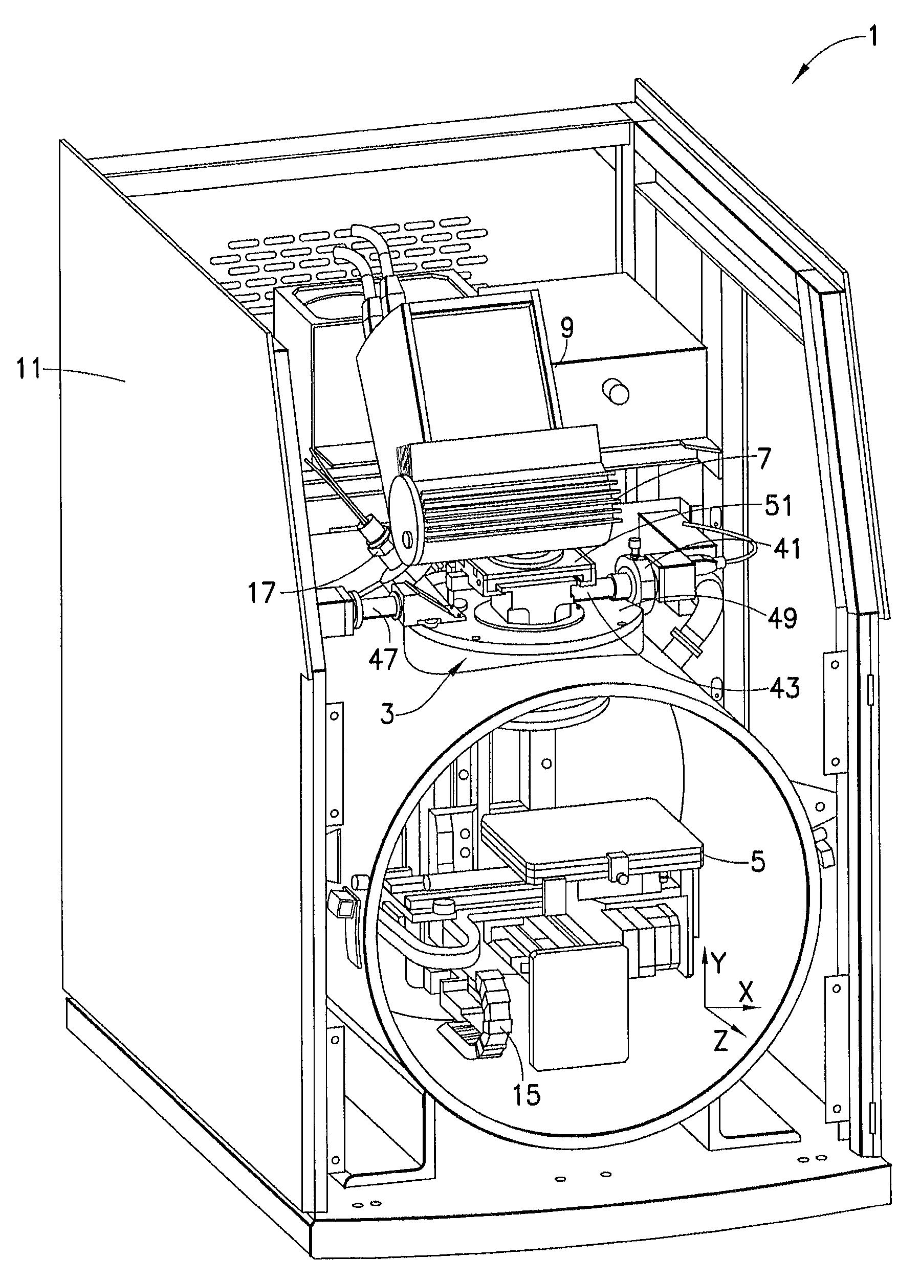 Optical positioner design in X-ray analyzer for coaxial micro-viewing and analysis