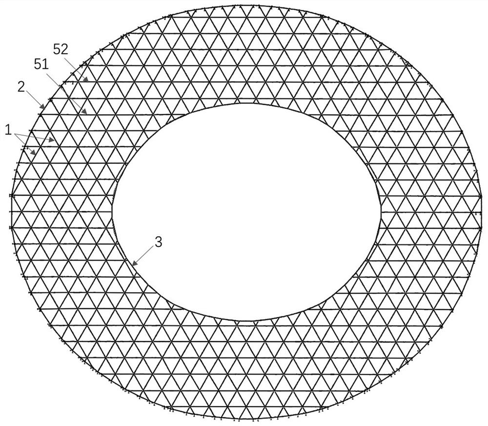 Double-layer three-way large-opening flexible cable net space structure system