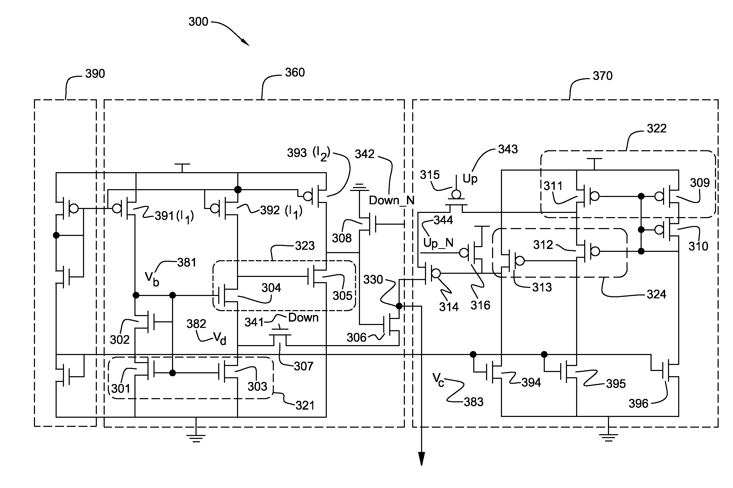 Structure for a high output resistance, wide swing charge pump