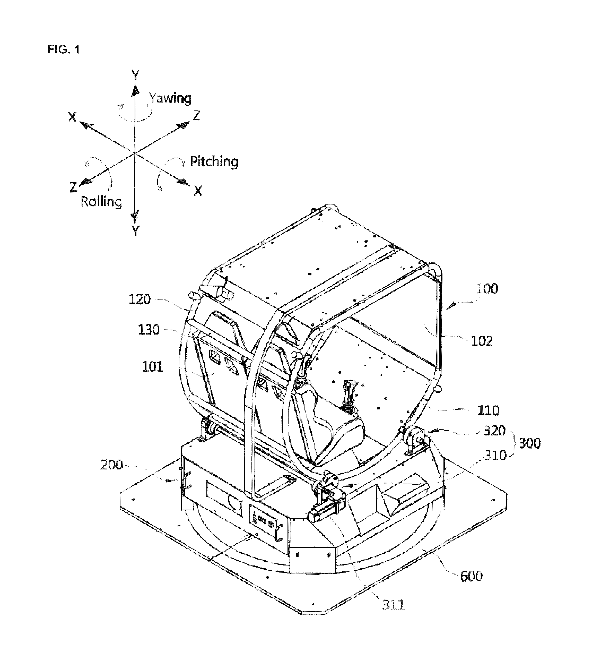 Motion simulator with two degrees of freedom of angular motion