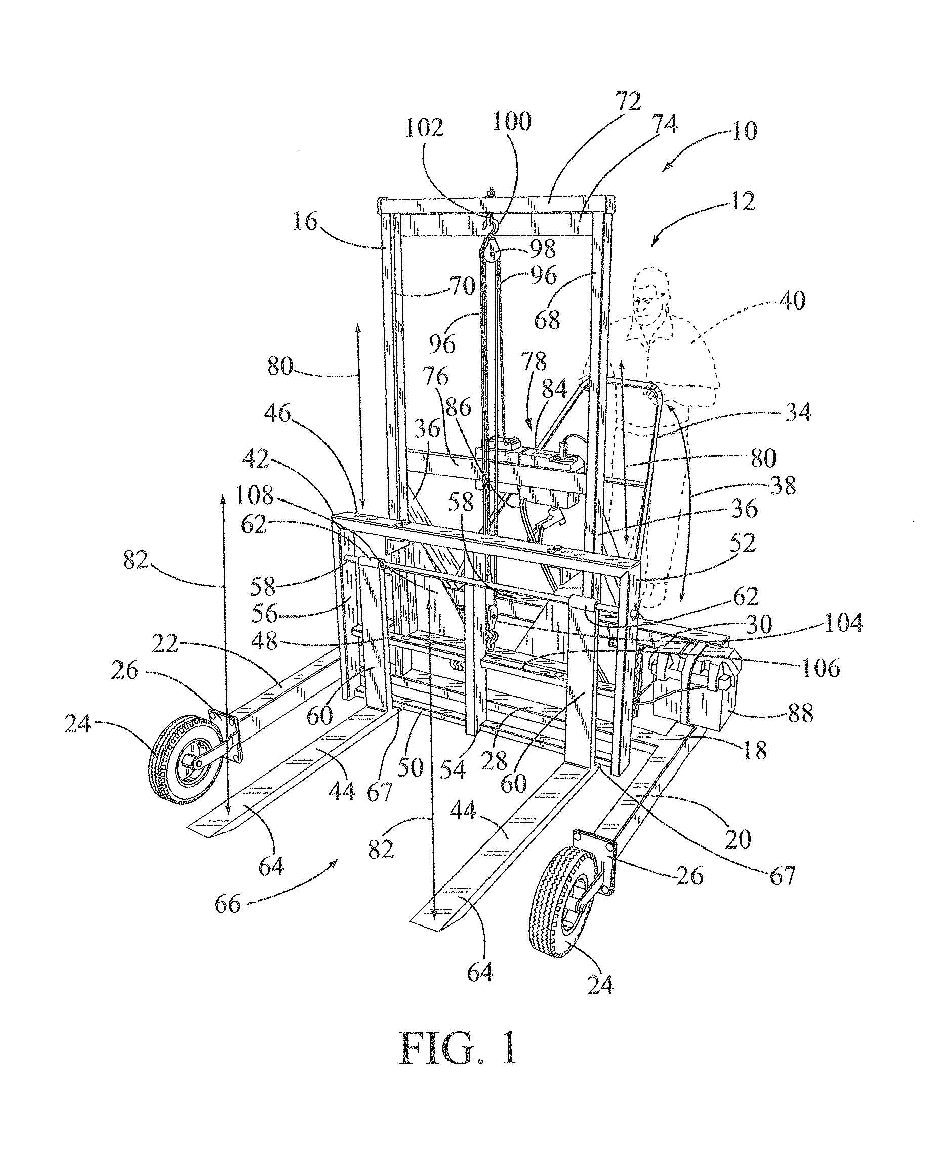 Large wheeled, hand operated forklift