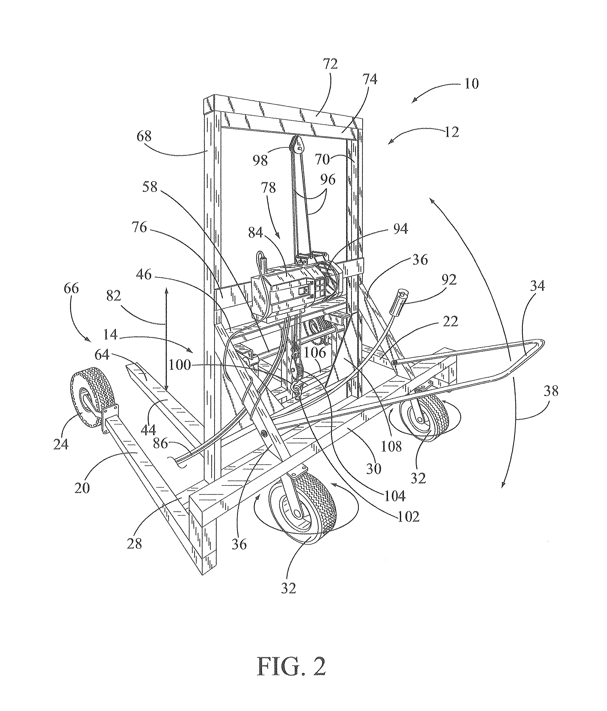 Large wheeled, hand operated forklift