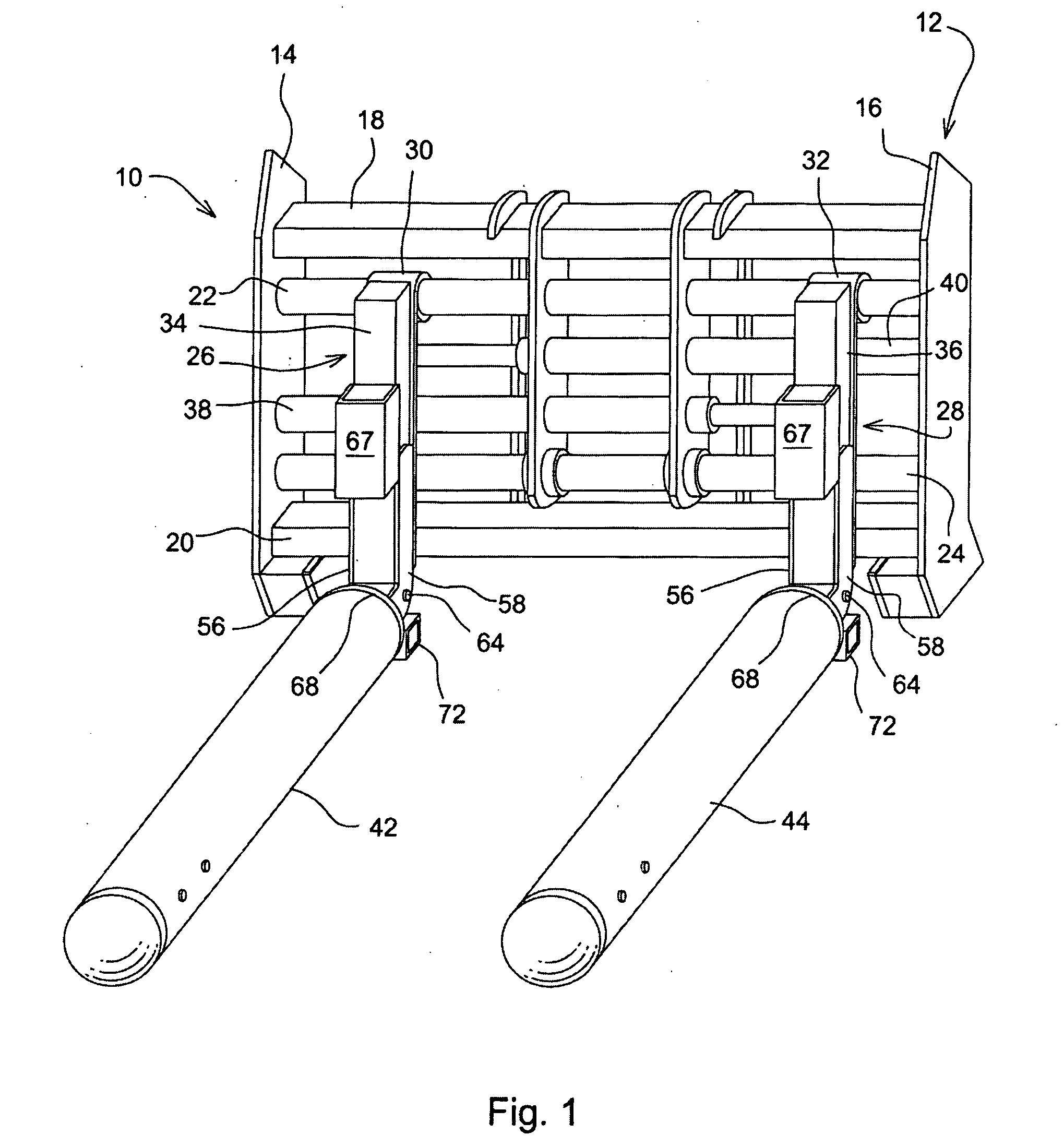 Module Handler Cylindrical Tines Equipped With Retractable Spikes, And Mounting And Drive Arrangements For The Tines