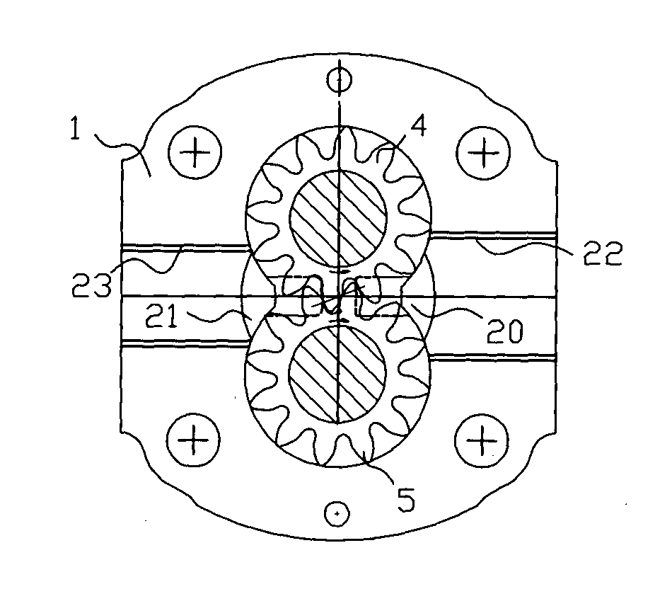 A silent gear pump or motor suppressing troubles of trapping fluid