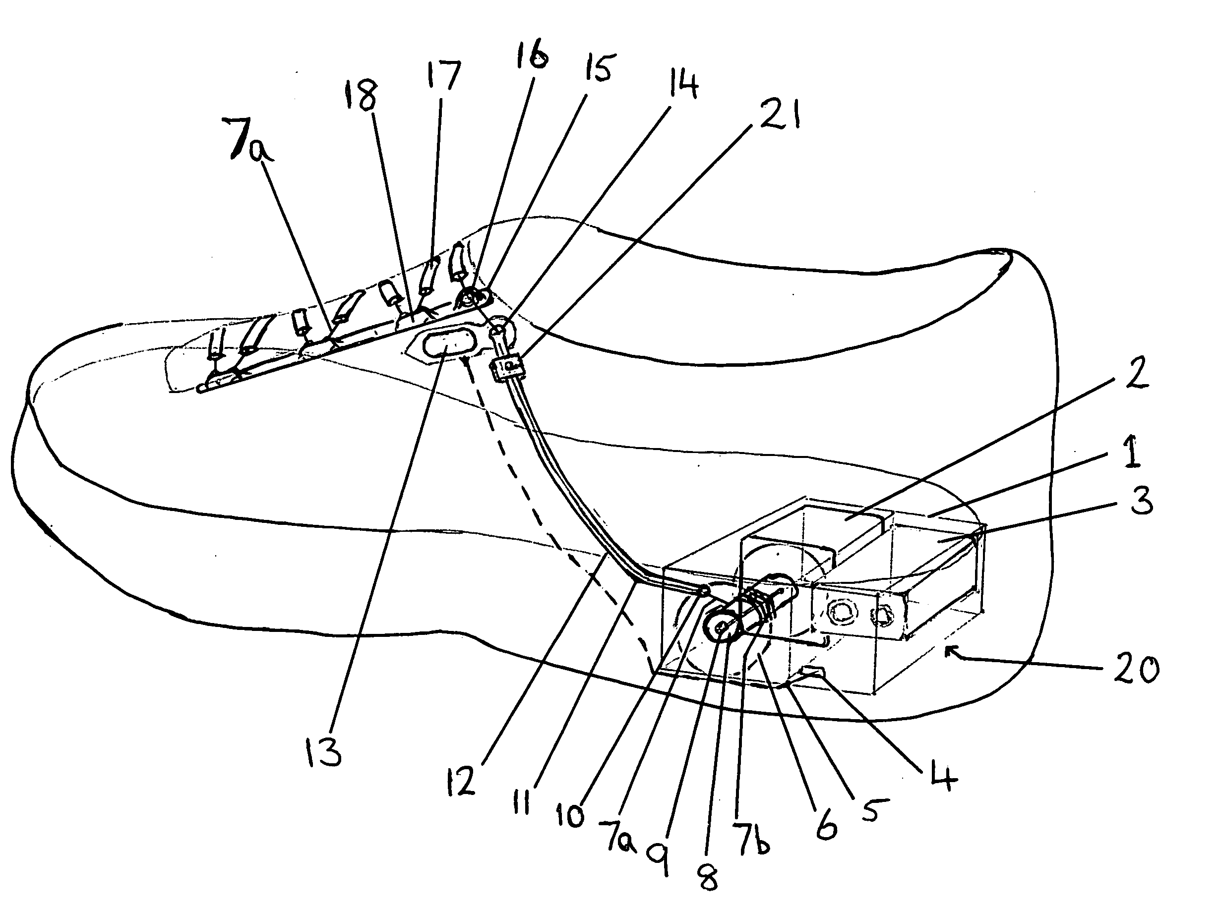 Powered shoe tightening with lace cord guiding system