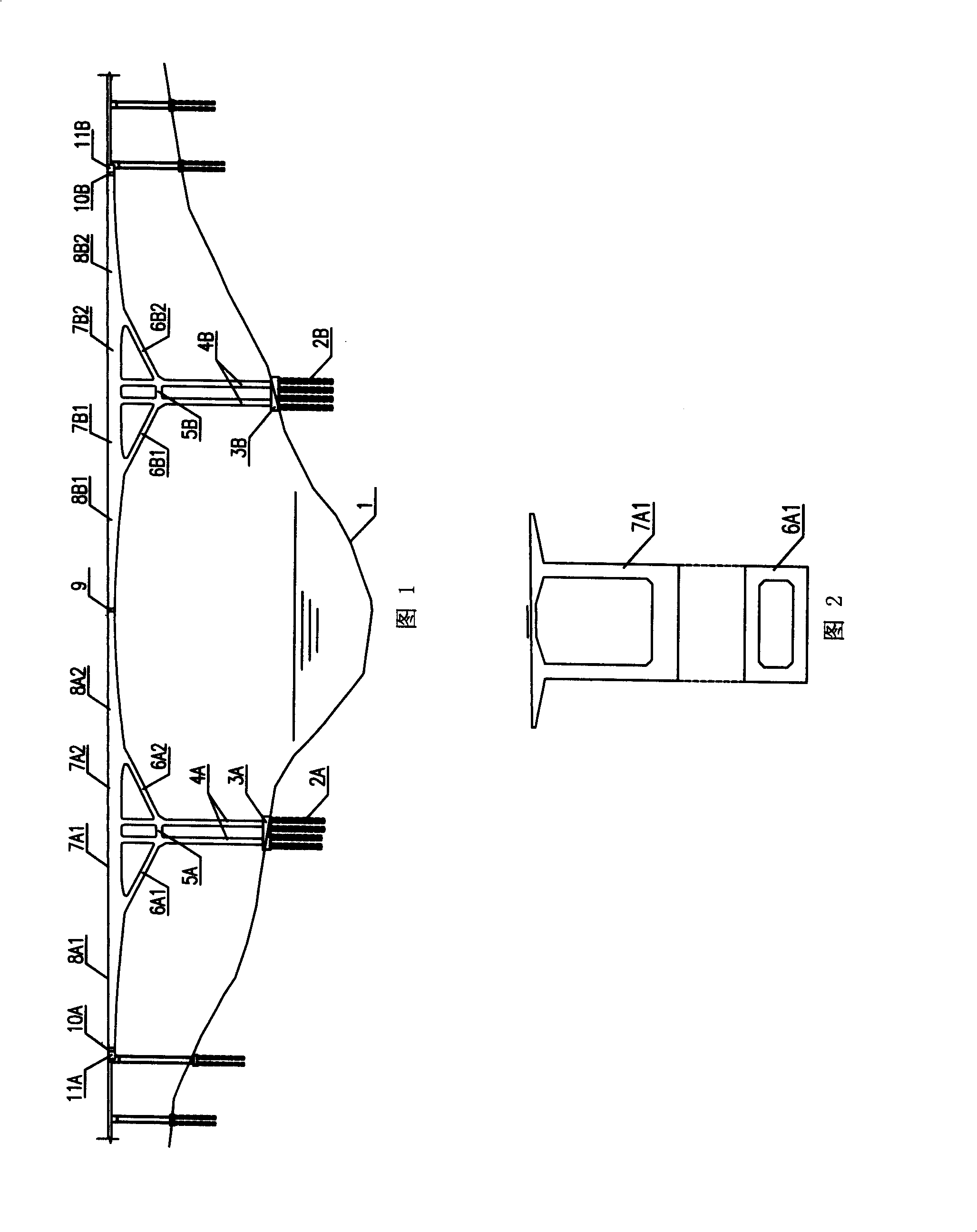 Structure of slant legged rigid frame bridge and cantalever pouring construction method