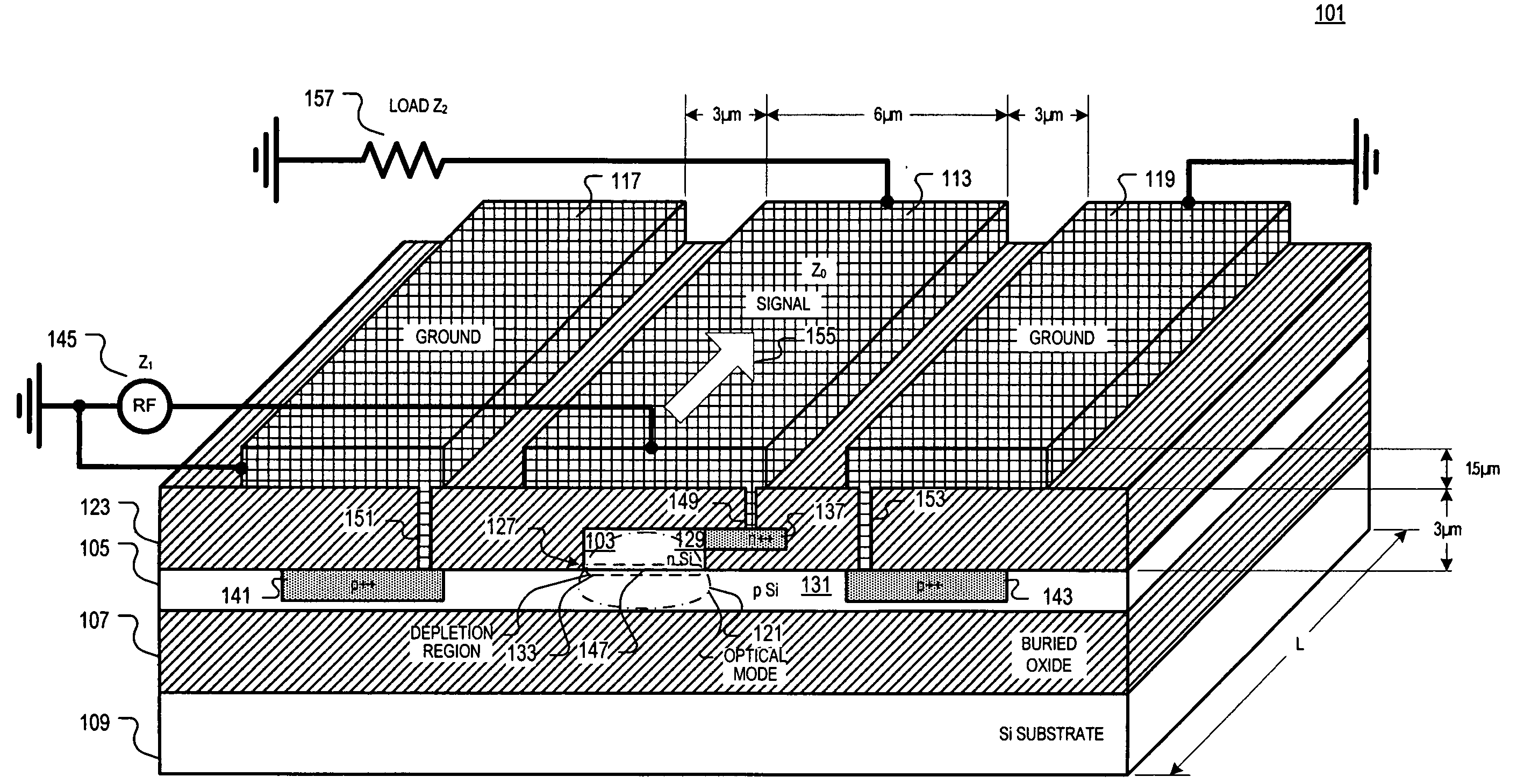 Optical waveguide with single sided coplanar contact optical phase modulator