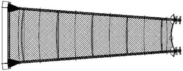 Membrane valley connecting structure in cable membrane structure system