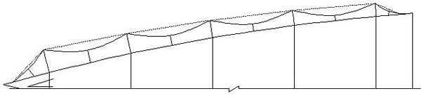 Membrane valley connecting structure in cable membrane structure system