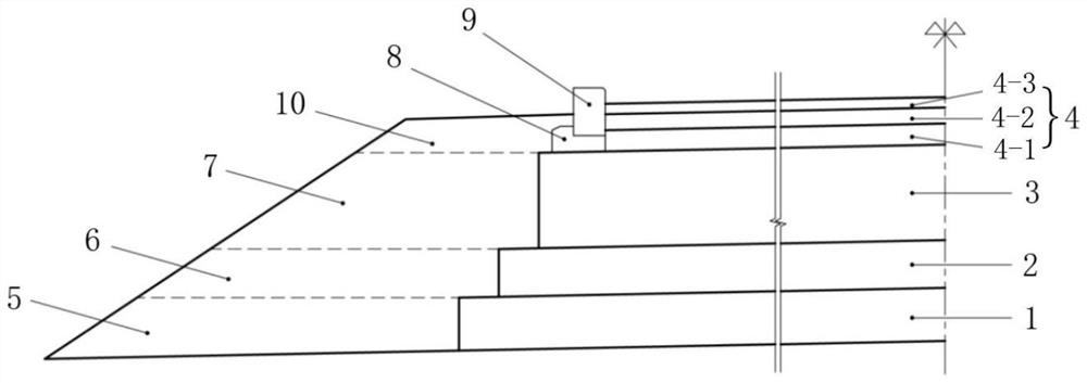 Layered slip form paving construction method for earth shoulder of road