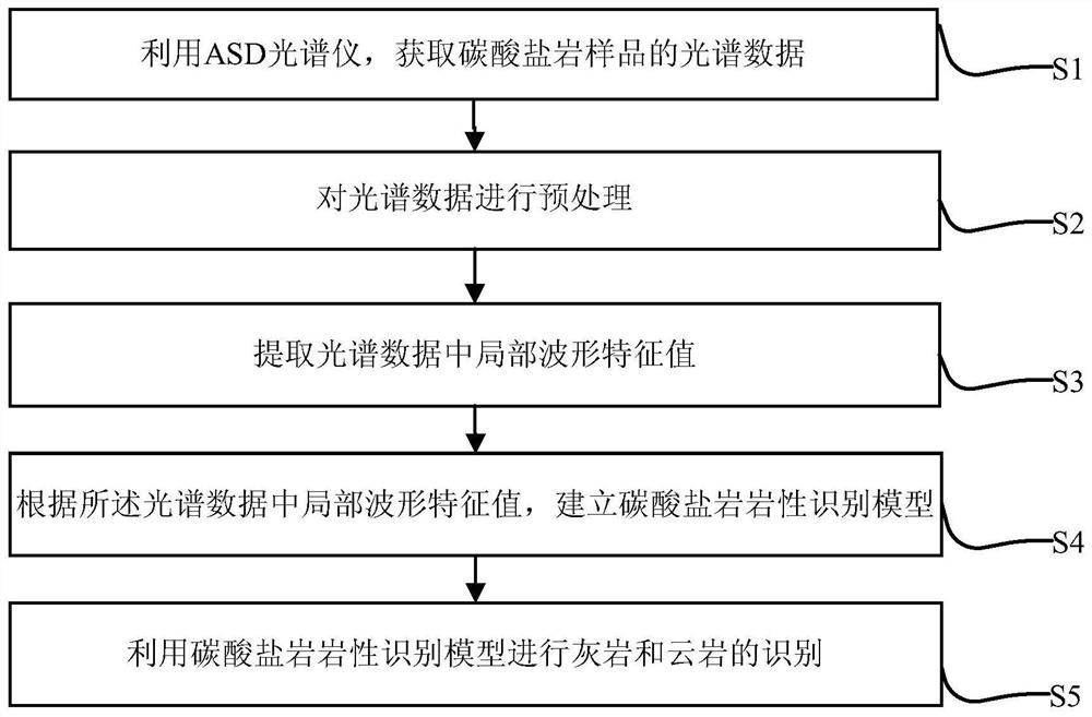 ASD spectrum-based carbonate rock lithology identification method and device